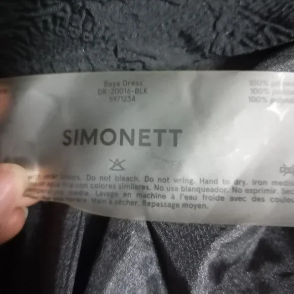 Simonett Beya Dress Black Size S Puff Sleeve Textured Fabricv Womens - Picture 6 of 11